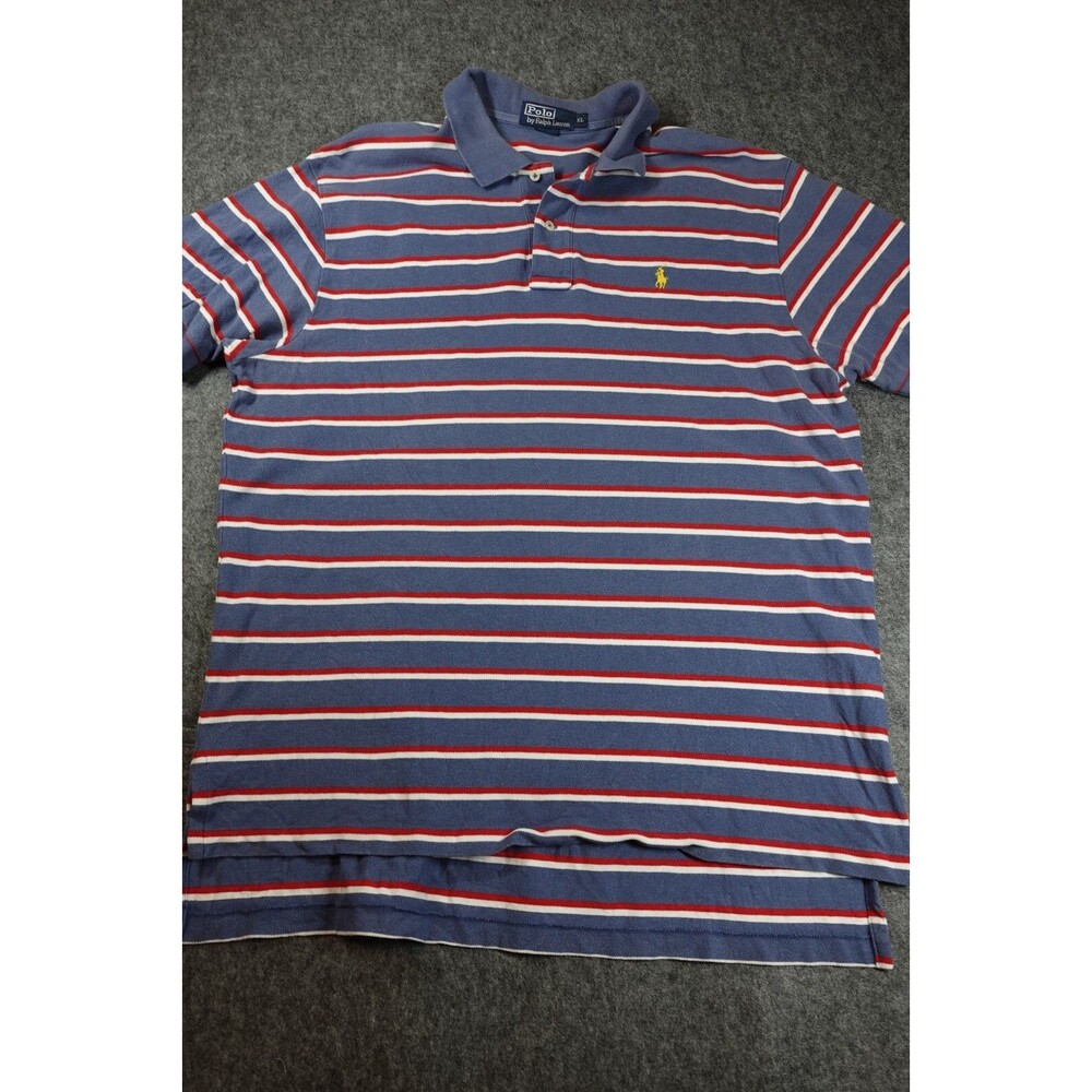 Polo Ralph Lauren Mens Short Sleeve Polo Shirt Size XL Blue w/ Red Stripe Pony
